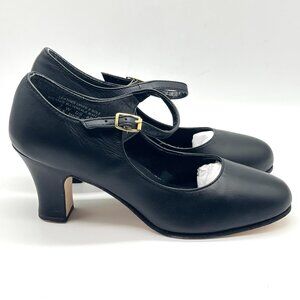 7W 7 WIDE WIDTH Capezio 653 Manhattan Character‎ Black Leather Dance Shoes Heels